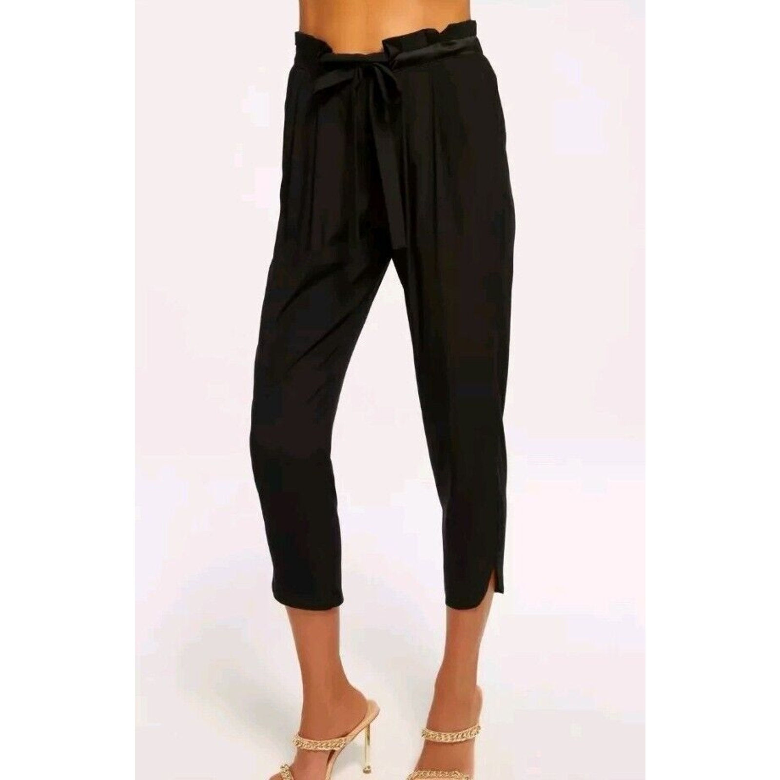 Ramy Brook Allyn Silk Paperbag Waist Pants Sz S Small Black Quiet Luxury (V1